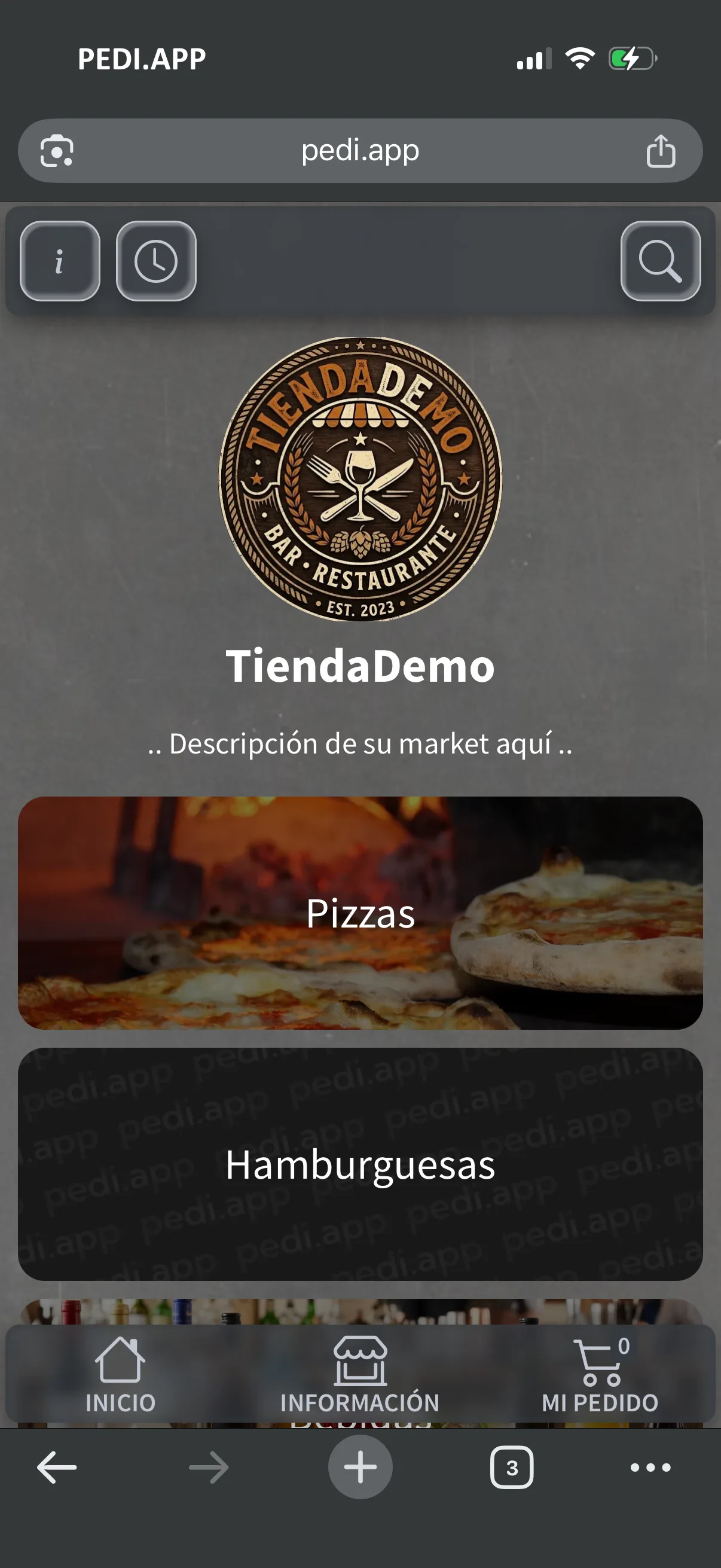 Catálogo de ejemplo de una tienda creada con pediapp