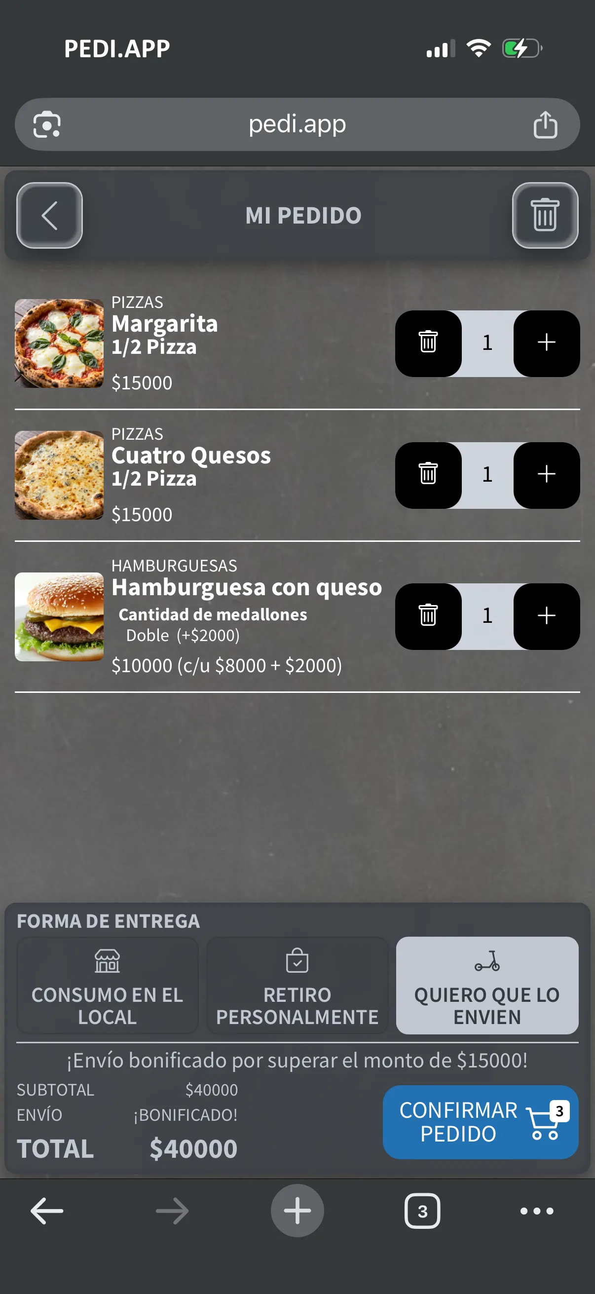 Paso 7 del flujo de pedido en una tienda pediapp