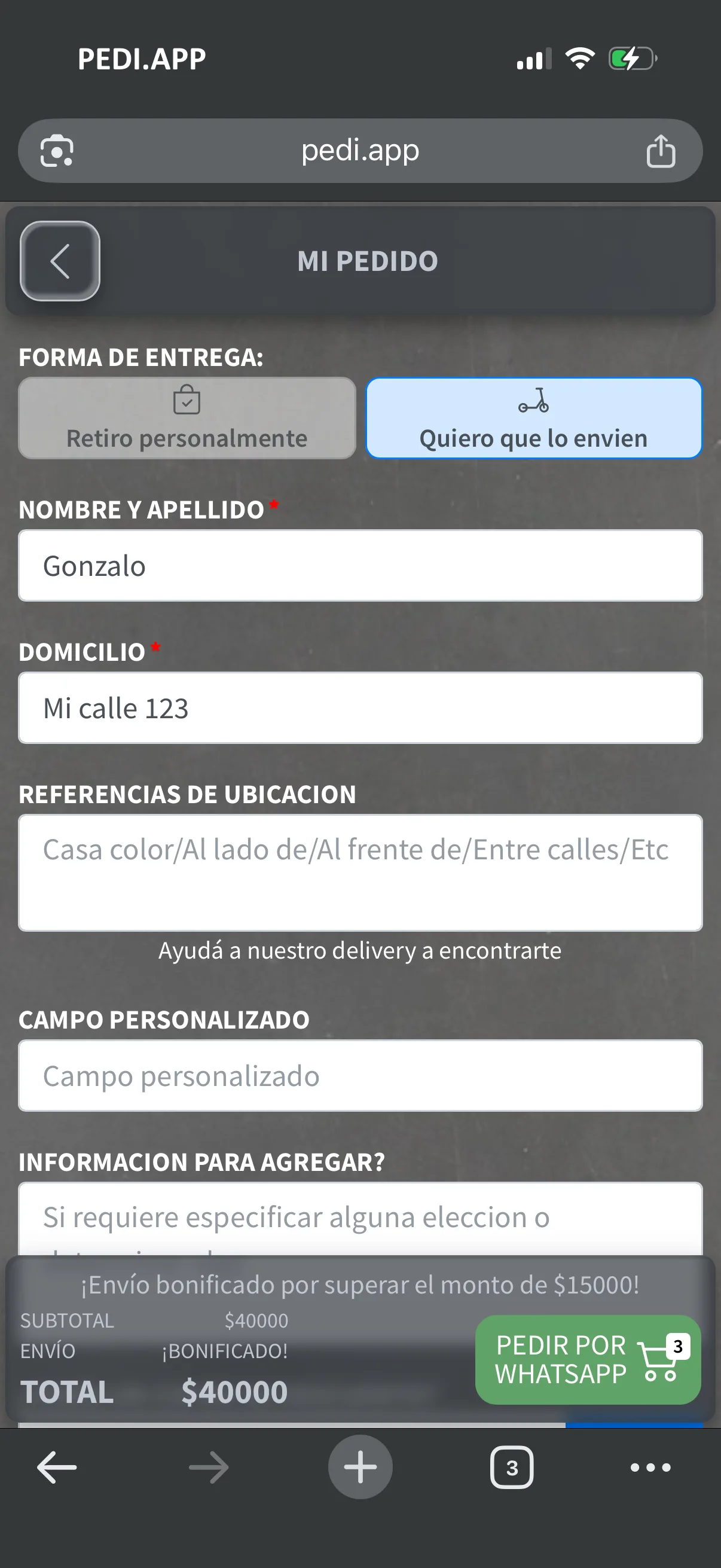 Paso 8 del flujo de pedido en una tienda pediapp